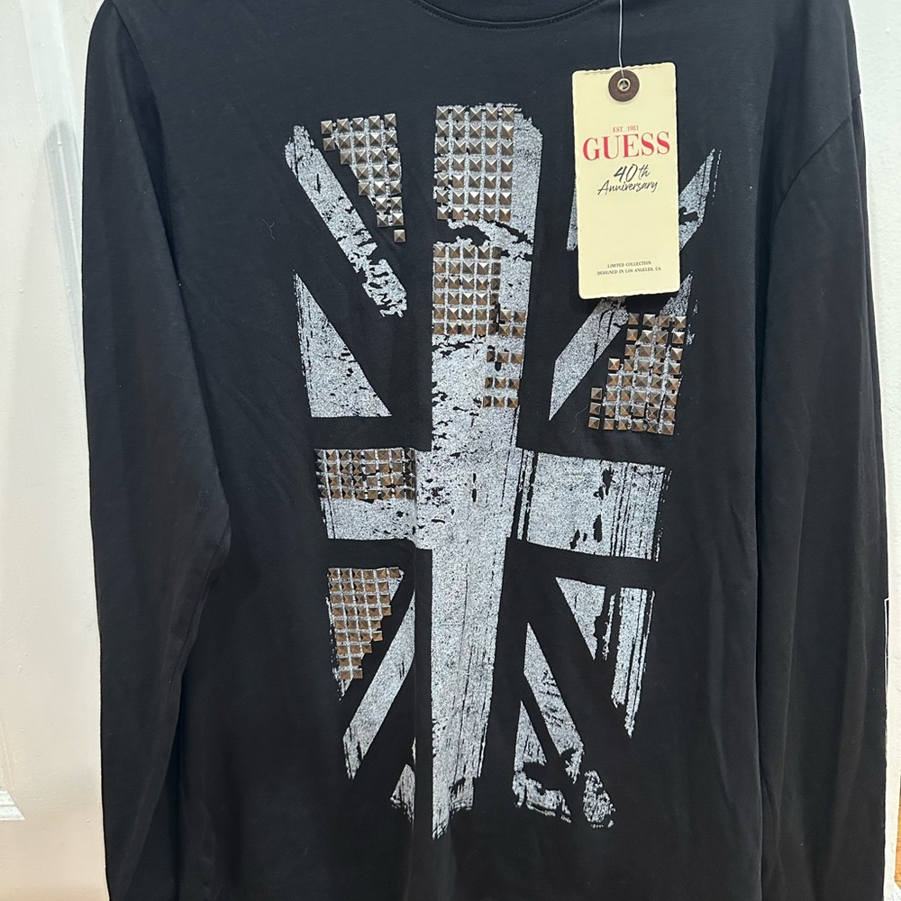 Guess Black and Silver Studded Graphic Shirt